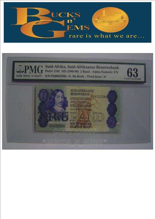 **NEW ON BOB- by BUCKS N GEMS*CRAZY R1 START** G. DE KOCK R2 GRADED **CHOICE** C/UNC63-PMG GRADED