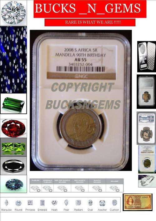 ***AU55** --2008 GRADED MANDELA 90TH BIRTHDAY AU55 R5 COIN -NGC