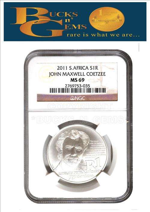 HIGHEST*MS69** 2011 S1R PROTEA SILVER  **JM COETZEE* MS69- NGC GRADED HIGHEST-- VALUE RARE COIN