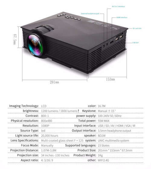 UNIC UC46 Projector LED Video Home Cinema WIFI Projector