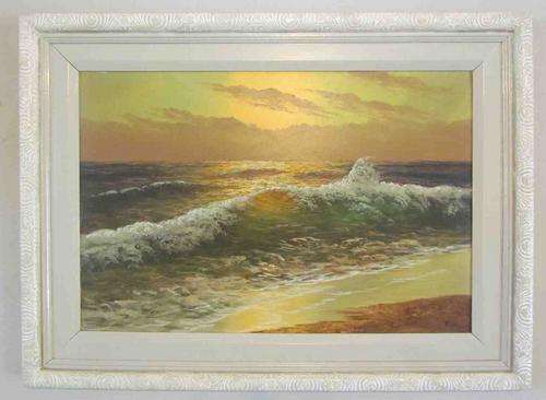 SEASCAPE = "Breaking Wave curling in the Sunset"=B. Conti=Oil Painting=European?