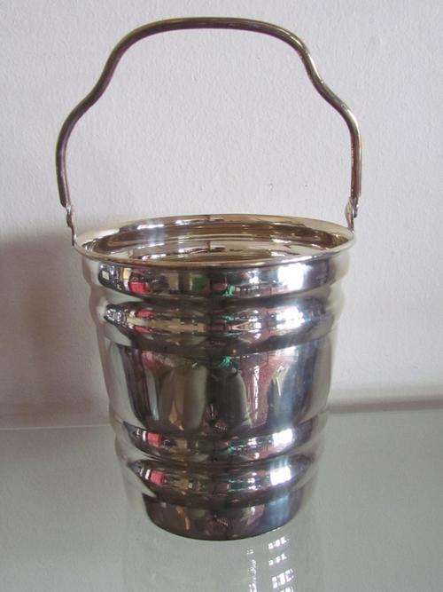 ARCASA Deluxe Silver Plated (EPNS) ribbed Ice Bucket with handle for the BAR!!!=MAKE an OFFER???