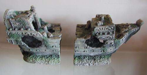 Aquarium Fish Tank ORNAMENT=SHIPWRECK Two Halves=Stunning!! = Dinosaur Bow!!!