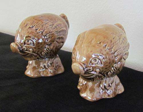 1972 Porcelain Beswick Beneagles Scotch Whisky=Haggis Decanter x 2=P. Thomson=Perth=1 FULL=1 EMPTY