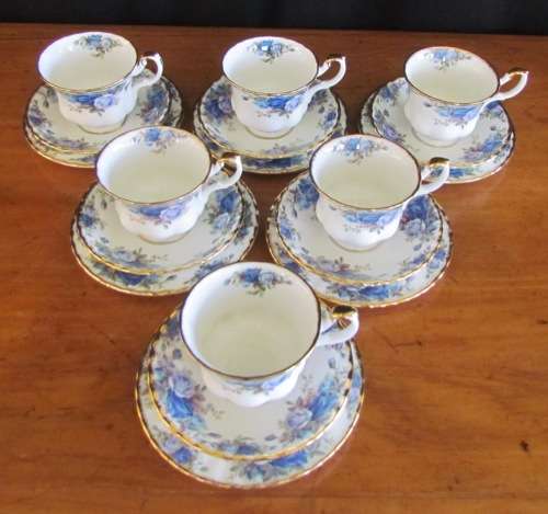 ROYAL ALBERT MOONLIGHT ROSE=18 pieces=TEA TRIO'S x 6=Fine Bone Chine=England.
