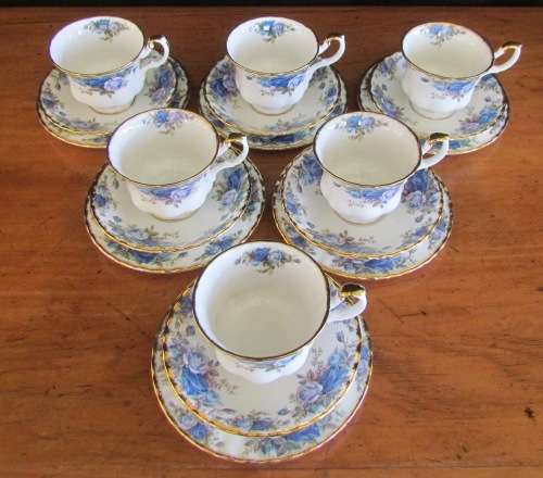 ROYAL ALBERT MOONLIGHT ROSE=18 pieces=TEA TRIO'S x 6=Fine Bone Chine=England.