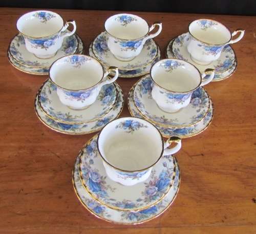 ROYAL ALBERT MOONLIGHT ROSE=18 pieces=TEA TRIO'S x 6=Fine Bone Chine=England.
