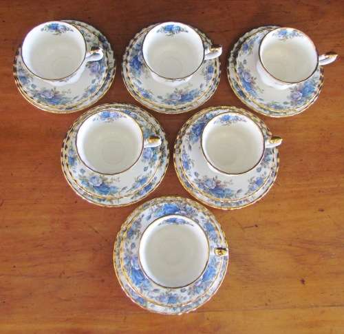 ROYAL ALBERT MOONLIGHT ROSE=18 pieces=TEA TRIO'S x 6=Fine Bone Chine=England.