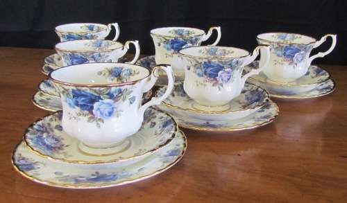 ROYAL ALBERT MOONLIGHT ROSE=18 pieces=TEA TRIO'S x 6=Fine Bone Chine=England.