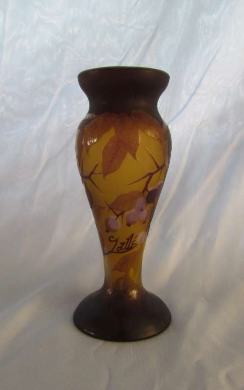 EMILE GALLE "STYLE" FRENCH Cameo ART GLASS VASE=Wisteria=GOOD CONDITION=COLLECTABLE!