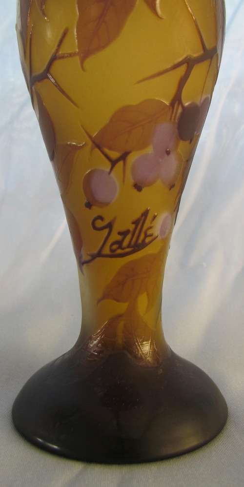 EMILE GALLE "STYLE" FRENCH Cameo ART GLASS VASE=Wisteria=GOOD CONDITION=COLLECTABLE!