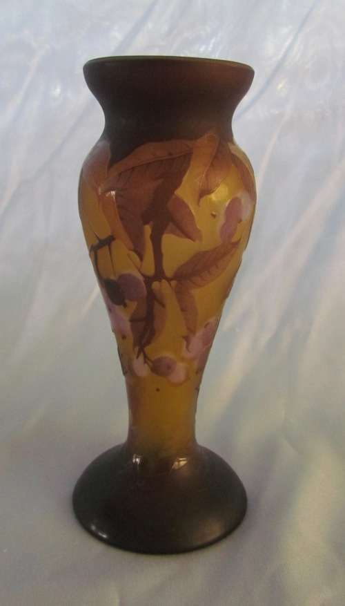 EMILE GALLE "STYLE" FRENCH Cameo ART GLASS VASE=Wisteria=GOOD CONDITION=COLLECTABLE!