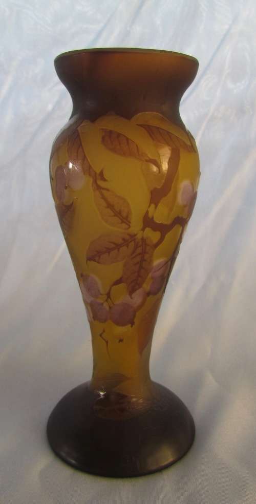 EMILE GALLE "STYLE" FRENCH Cameo ART GLASS VASE=Wisteria=GOOD CONDITION=COLLECTABLE!