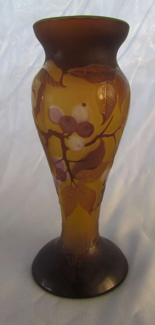 EMILE GALLE "STYLE" FRENCH Cameo ART GLASS VASE=Wisteria=GOOD CONDITION=COLLECTABLE!