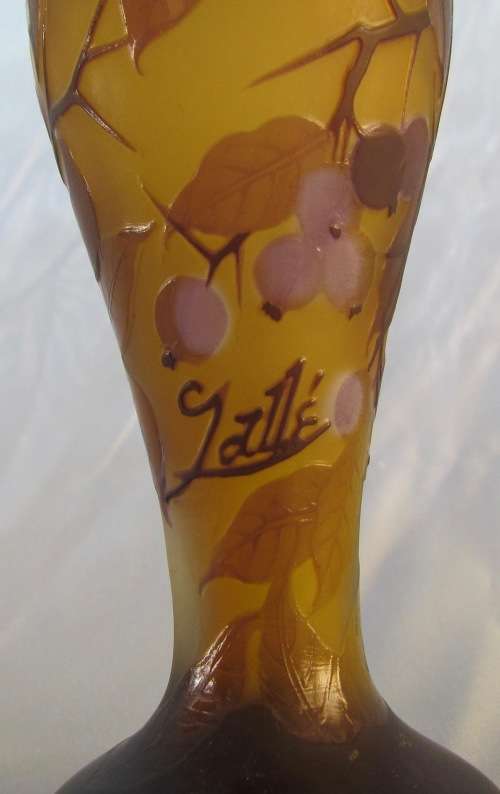 EMILE GALLE "STYLE" FRENCH Cameo ART GLASS VASE=Wisteria=GOOD CONDITION=COLLECTABLE!