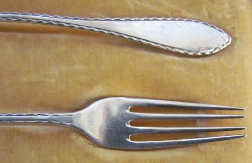BOXED FORK & SPOON=STERLING SILVER=CHILD SET?=BIRMINGHAM=1910=LEVI & SALAMAN=HOLLANDER BRO'S DURBAN.