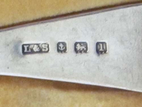 BOXED FORK & SPOON=STERLING SILVER=CHILD SET?=BIRMINGHAM=1910=LEVI & SALAMAN=HOLLANDER BRO'S DURBAN.