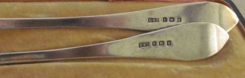 BOXED FORK & SPOON=STERLING SILVER=CHILD SET?=BIRMINGHAM=1910=LEVI & SALAMAN=HOLLANDER BRO'S DURBAN.