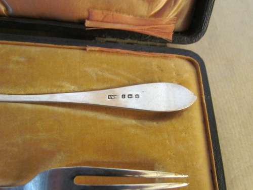 BOXED FORK & SPOON=STERLING SILVER=CHILD SET?=BIRMINGHAM=1910=LEVI & SALAMAN=HOLLANDER BRO'S DURBAN.