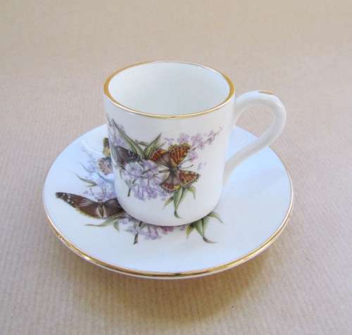 ROYAL GRAFTON England BUTTERFLIES Demitasse Cup & Saucer FLOWERS Coffee/Expresso Cup! Stunning!!!!!