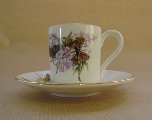 ROYAL GRAFTON England BUTTERFLIES Demitasse Cup & Saucer FLOWERS Coffee/Expresso Cup! Stunning!!!!!