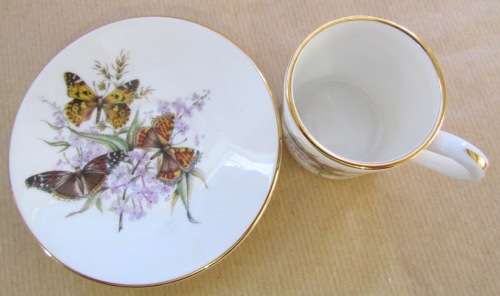 ROYAL GRAFTON England BUTTERFLIES Demitasse Cup & Saucer FLOWERS Coffee/Expresso Cup! Stunning!!!!!