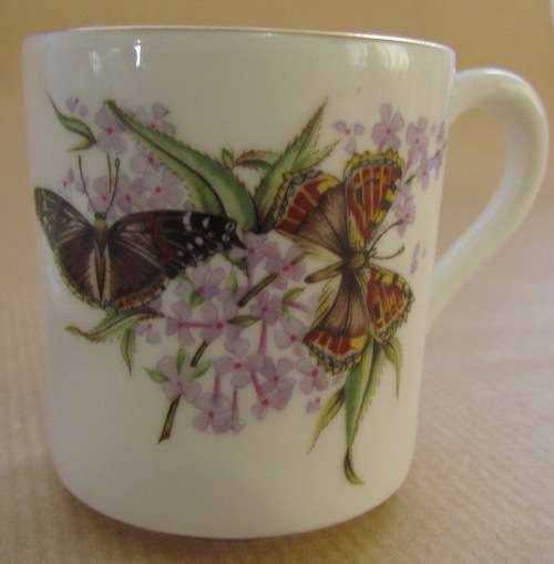 ROYAL GRAFTON England BUTTERFLIES Demitasse Cup & Saucer FLOWERS Coffee/Expresso Cup! Stunning!!!!!