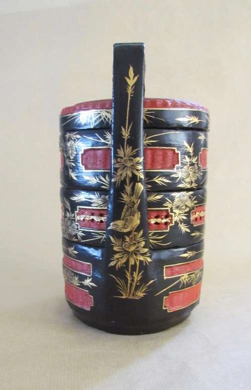 JAPANESE LUNCH BOX STACK=Red & Black=3 layers=ORIENTAL=CHINESE?