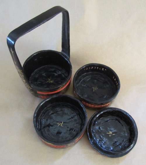 JAPANESE LUNCH BOX STACK=Red & Black=3 layers=ORIENTAL=CHINESE?
