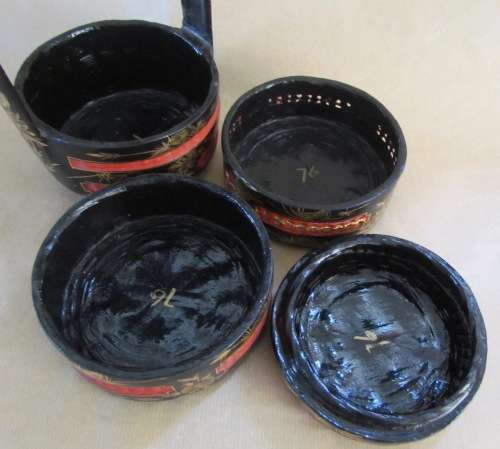 JAPANESE LUNCH BOX STACK=Red & Black=3 layers=ORIENTAL=CHINESE?