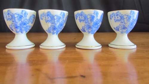 BLUE & WHITE=4 x BOILED EGG CUPS=TIEFENFURT=Germany=Stunning for Breakfast!!!!=CHINA BLAU=TUPPACK.