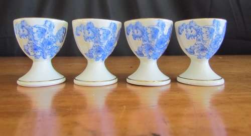 BLUE & WHITE=4 x BOILED EGG CUPS=TIEFENFURT=Germany=Stunning for Breakfast!!!!=CHINA BLAU=TUPPACK.