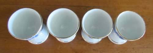BLUE & WHITE=4 x BOILED EGG CUPS=TIEFENFURT=Germany=Stunning for Breakfast!!!!=CHINA BLAU=TUPPACK.