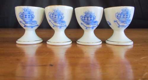 BLUE & WHITE=4 x BOILED EGG CUPS=TIEFENFURT=Germany=Stunning for Breakfast!!!!=CHINA BLAU=TUPPACK.