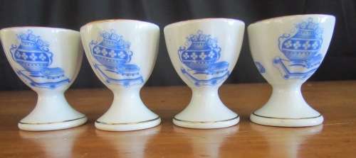 BLUE & WHITE=4 x BOILED EGG CUPS=TIEFENFURT=Germany=Stunning for Breakfast!!!!=CHINA BLAU=TUPPACK.