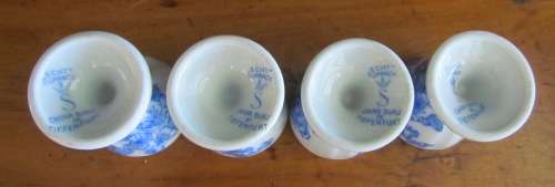 BLUE & WHITE=4 x BOILED EGG CUPS=TIEFENFURT=Germany=Stunning for Breakfast!!!!=CHINA BLAU=TUPPACK.