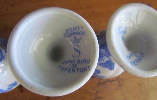 BLUE & WHITE=4 x BOILED EGG CUPS=TIEFENFURT=Germany=Stunning for Breakfast!!!!=CHINA BLAU=TUPPACK.