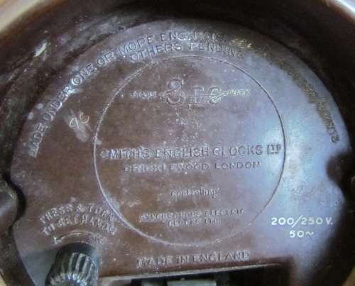 SMITH'S ELECTRIC MANTLE CLOCK=Chas Greg & Son, Johannesburg=Made in Cricklewood England.