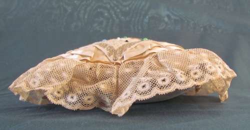 PINCUSHION=PIN CUSHION=ANTIQUE=EARLY 1800'S?=SILK=COTTON=SEWING=SEW=HABERDASHERY=PINS=EMBROIDERY