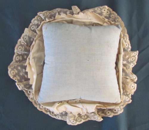 PINCUSHION=PIN CUSHION=ANTIQUE=EARLY 1800'S?=SILK=COTTON=SEWING=SEW=HABERDASHERY=PINS=EMBROIDERY