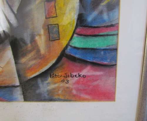 PETER SIBEKO (SA Artist)=MIXED MEDIA signed & dated 2003="TOWNSHIP MUSICIAN - THE GUITAR"=STUNNING!