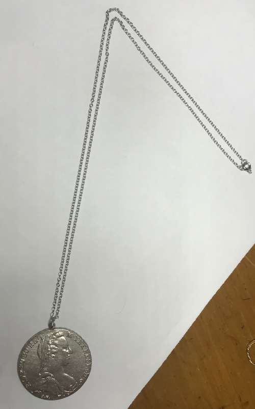 MARIA THERESIA=THALER=COIN PENDANT=with NECKLACE=Austria=31.3 grams=STERLING SILVER=1780=RE-STRIKE.
