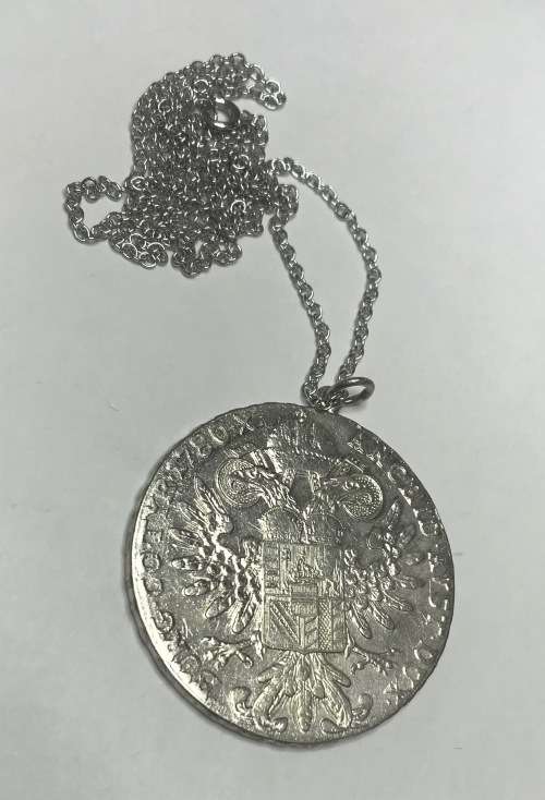MARIA THERESIA=THALER=COIN PENDANT=with NECKLACE=Austria=31.3 grams=STERLING SILVER=1780=RE-STRIKE.