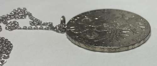 MARIA THERESIA=THALER=COIN PENDANT=with NECKLACE=Austria=31.3 grams=STERLING SILVER=1780=RE-STRIKE.