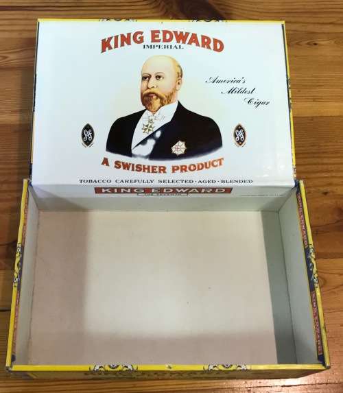KING EDWARD CIGAR BOX=WOODEN=KE THE SEVENTH=7th=MILD TOBACCOS=EMPTY!!J.H. SWISHER & SON.