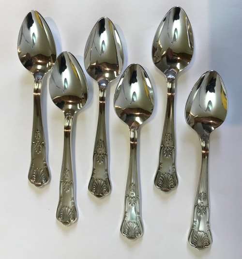 TEASPOONS=SET of 6=KINGS PATTERN=KINGS SILVER-PLATED=Really Nice!!!=Good Conditon.