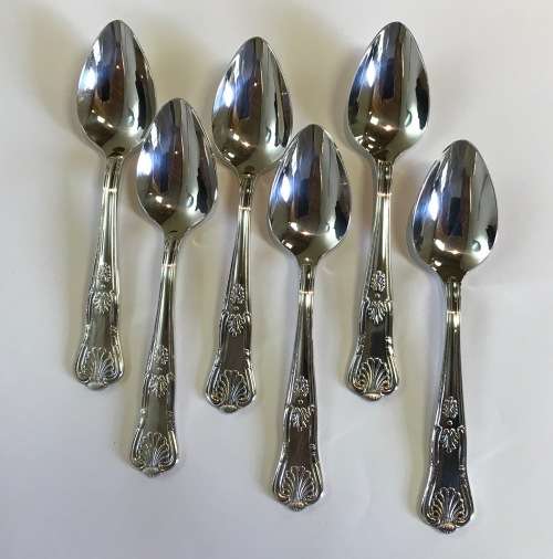 TEASPOONS=SET of 6=KINGS PATTERN=KINGS SILVER-PLATED=Really Nice!!!=Good Conditon.