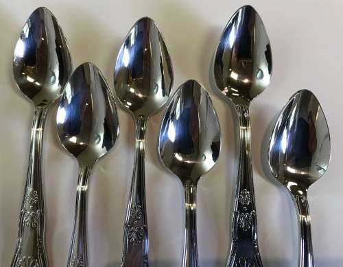 TEASPOONS=SET of 6=KINGS PATTERN=KINGS SILVER-PLATED=Really Nice!!!=Good Conditon.