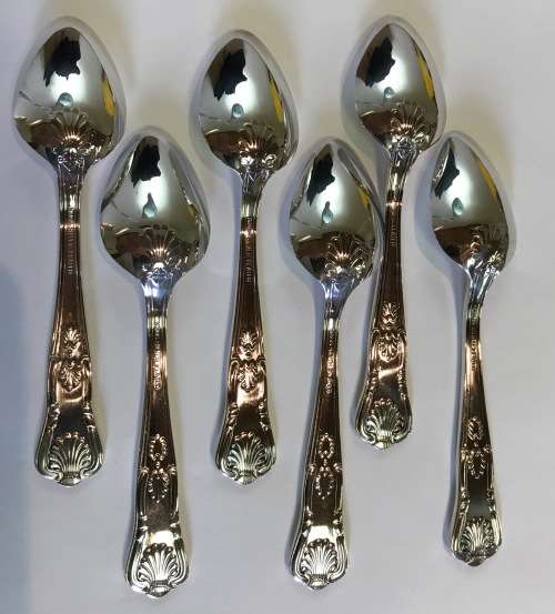 TEASPOONS=SET of 6=KINGS PATTERN=KINGS SILVER-PLATED=Really Nice!!!=Good Conditon.