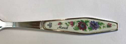 ROYAL ALBERT CAKE FORK=FLOWERS OF THE MONTH=MARCH=SILVER PLATED=Maker - HCU.